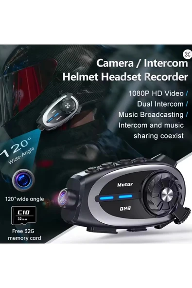 Q29 Motosiklet Kask Bluetooth Kulaklık Eşleşmeli 1080p Kamera Geniş Açı Su Geçirmez Intercom - 3