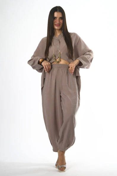 Abbra Kadın Modal Slouchy Gömlek Takım - 11