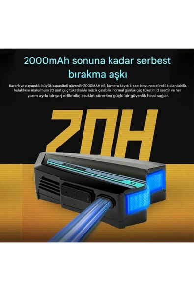 Bluetooth 5.3 Motosiklet Kask Kulaklık & DVR Kameralı WiFi App Su Geçirmez 2000 mAh 5.3 Su Geçirmez - 7