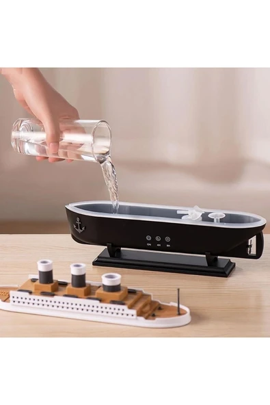 Titanik Buharlı Gemi Hava Nemlendirici | LED Işıklı Dekoratif Aromaterapi Makinesi - Resim 6