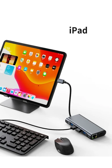 11in1 USB Type-C Hub Port Adaptör Uyumlu, HDMI 4k/30hz, USB Ethernet 100W PD Girişli - Resim 6