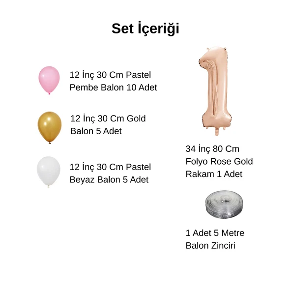 Retro Gold Pembe Beyaz Balon Seti Rose Gold Rakamlı Doğum Günü Balonu Şık Parti Süsleme - 2