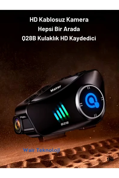 Q28 Motosiklet Kaskı için Kameralı Bluetooth Kulaklık 1080p HD Ultra Geniş Açı Su Geçirmez