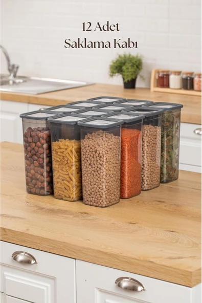 12'li Kavanoz Seti & Saklama Kabı & Erzak Kabı 12x1900 Ml (20 Lı Etiket Hediyeli) - 1