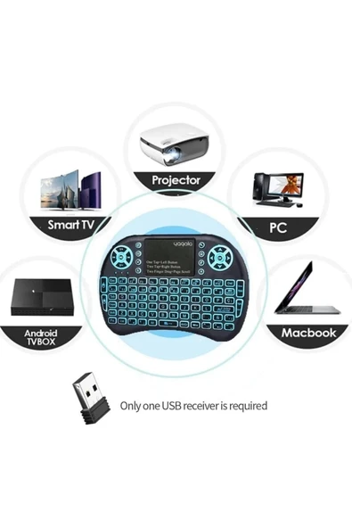 Işıklı Kablosuz Mini Klavye Tv Televizyon Ps3 ps4 ps5 Uyumlu Dokunmatik Mouse - 6