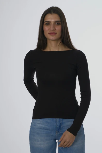 Abbra Kadın Kayık Yaka Uzun Kollu Top - 2