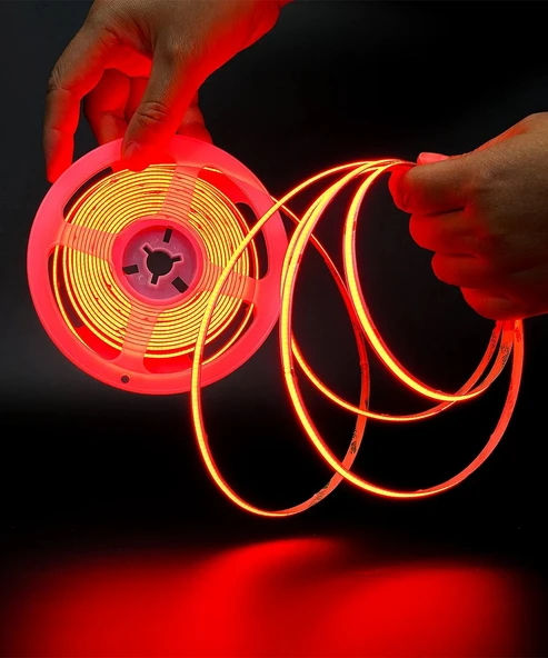 12V COB Şerit Led Kırmızı Işık  - Metrede 360 Led - 5 Metre - 3