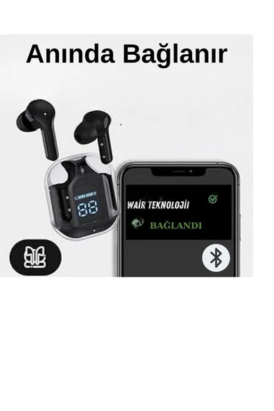 Ultrapods Max Kablosuz Bluetooth Kulaklık Powerbank Özellikli Dijital Ekranlı Enc Modu - Siyah - Resim 3