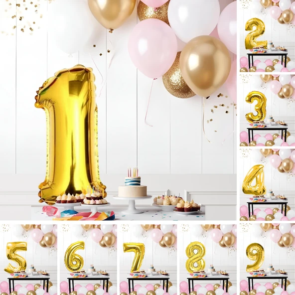 Retro Krom Gold Pembe Beyaz Balon Seti Gold Rakamlı Doğum Günü Balonu Şık Parti Süsleme