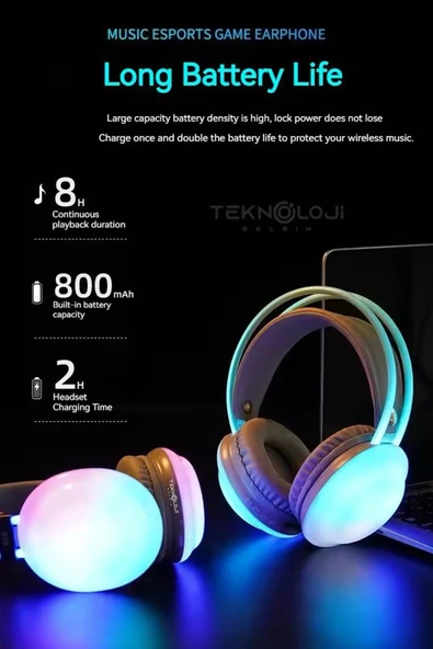 Kablosuz Oyuncu Kulaklığı 7.1 Full Rgb Işıklı Stereo Profesyonel Ses Kulaküstü Mikrofonlu Gaming - Resim 5
