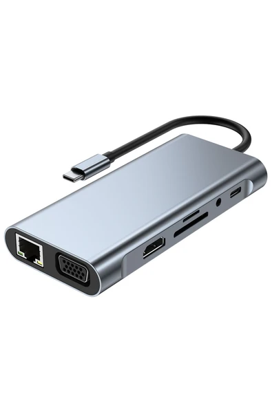 11in1 USB Type-C Hub Port Adaptör Uyumlu, HDMI 4k/30hz, USB Ethernet 100W PD Girişli - Resim 7