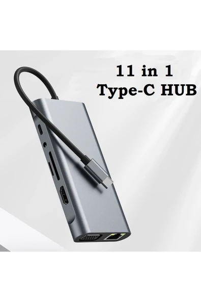 11in1 USB Type-C Hub Port Adaptör Uyumlu, HDMI 4k/30hz, USB Ethernet 100W PD Girişli - Resim 3