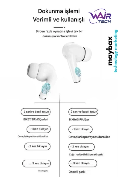 3.nesil Pro Dokunmatik Ekranlı Anc&enc Bluetooth 5.4 Kulakiçi Silikonlu Kulaklık Ios Android Uyumlu - Resim 6
