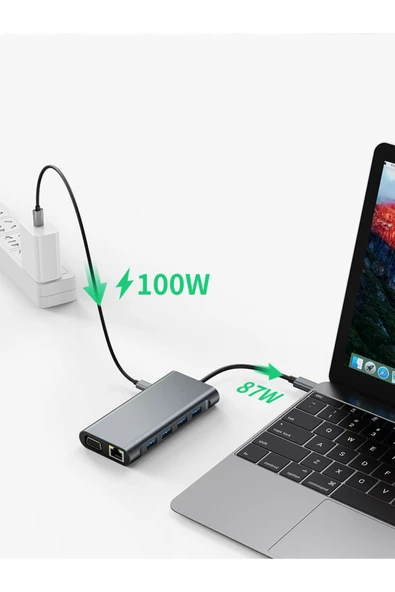 11in1 USB Type-C Hub Port Adaptör Uyumlu, HDMI 4k/30hz, USB Ethernet 100W PD Girişli - Resim 5