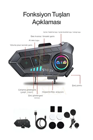 Su Geçirmez Y10 Motosiklet Kask Bluetooth 5.3 300m Intercom 2.000mah - 4
