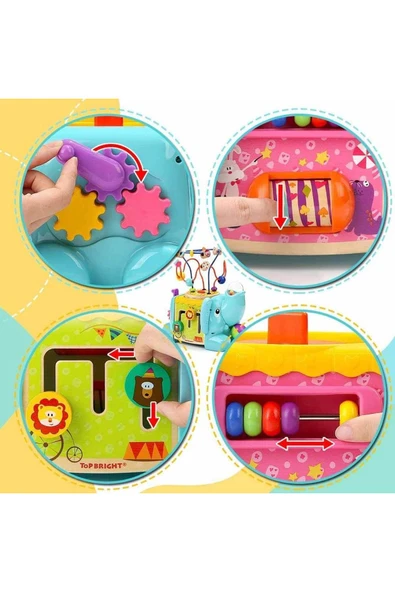 Çocuk Gelişim Oyuncağı Fil Temalı 5in1 Aktivite Küpü - 3