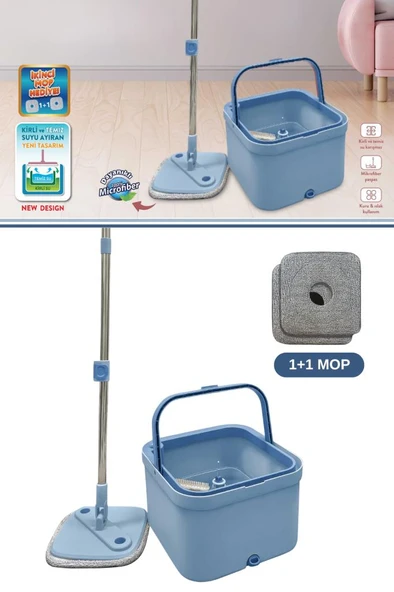 Flora Kare Spin Mop Set, Temiz ve Kirli Suyu Ayıran Mikrofiber Döner Temizlik Seti 1+1 Mop ürün görseli 1