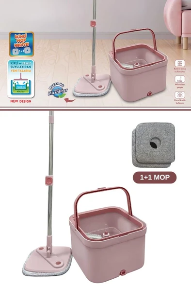 Flora Kare Spin Mop Set, Temiz ve Kirli Suyu Ayıran Mikrofiber Döner Temizlik Seti 1+1 Mop - Resim 6