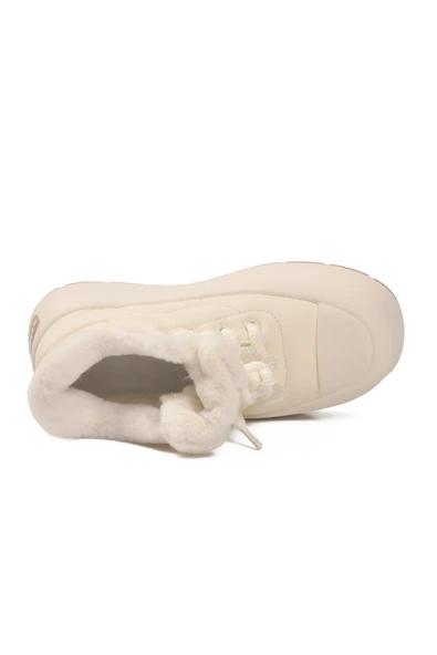 Gamelu Beyaz İçi Küklü Bağcıklı Soğuğa Dirençli Kadın Sneaker Chizy Z - 4