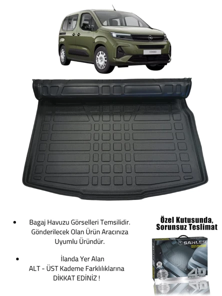 Sahler Opel Combo E 2019+ Uyumlu 4.5D Premium Havuzlu Oto Paspas ve Liner Marka 3D Bagaj Havuzu - 3
