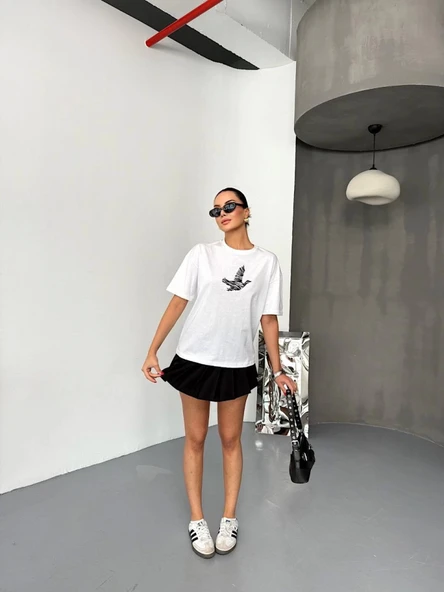 Kısa Kol Baskılı T-shirt - Beyaz - Resim 2