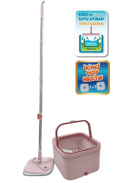 Flora Kare Spin Mop Set, Temiz ve Kirli Suyu Ayıran Mikrofiber Döner Temizlik Seti 1+1 Mop - Resim 7