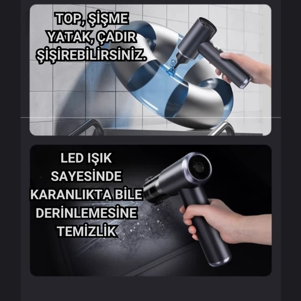Polham 130W 20.000PA 7800Mah Şarjlı Profesyonel Araç Süpürgesi, Led Işıklı Oto Süpürge ve Üfleme Makinası - Resim 3