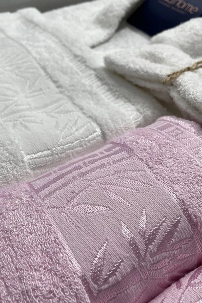 Elmas Bambu 10 Parça Aile Bornoz Takımı Krem Pembe - Resim 2