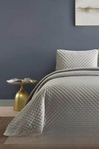 Bianca Tek Kişilik Lüks Kadife Yatak Örtüsü Gri ürün görseli