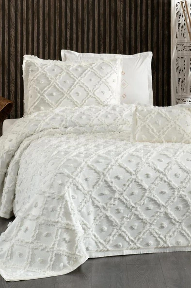 Çeyiz Diyarı Alara Tek Kişilik Pike Takımı Krem ürün görseli