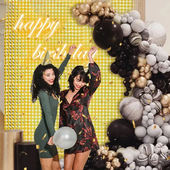 Ekstra Metalize Altın Renk Disko Dikdörtgen Kesim Kapı Perdesi Dekorasyon 1x2 Metre - 4