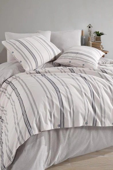 Çeyiz Diyarı Belgin Çift Kişilik Nevresim Takımı Krem - Gri ürün görseli