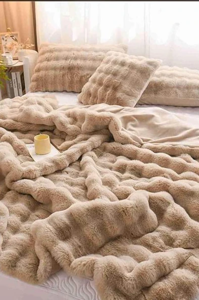 Tomris Tavşan Tüyü Çift Kişilik Yatak Örtüsü 220x240 Cm Vizon ürün görseli