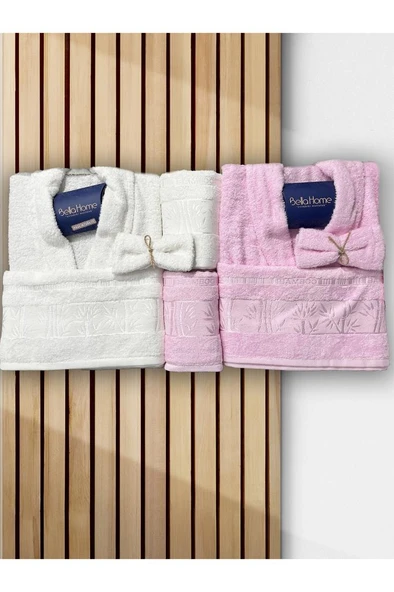 Elmas Bambu 10 Parça Aile Bornoz Takımı Krem Pembe ürün görseli