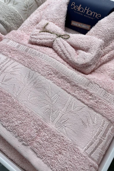 Elmas Bambu 10 Parça Aile Bornoz Takımı Bej Pudra - 2