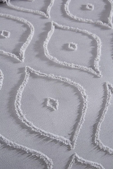 Çeyiz Diyarı Pirot 3 Parça Çift Kişilik Pike Takımı Gri - Resim 3