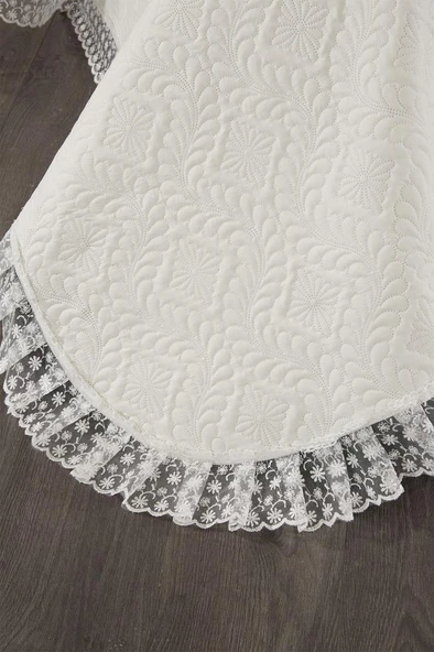 Zoya Dantelli Kapitoneli Ultrasonik Çift Kişilik Yatak Örtüsü Krem - Resim 3