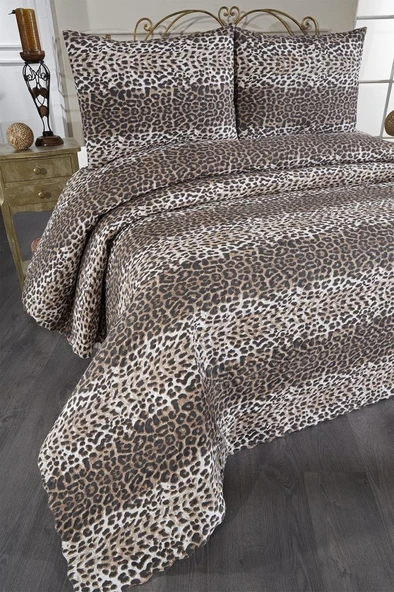 Ultrasonik Kapitoneli Leopar Çift Kişilik Yatak Örtüsü - Resim 2