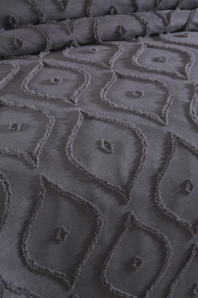 Çeyiz Diyarı Pirot 3 Parça Çift Kişilik Pike Takımı Antrasit - Resim 3