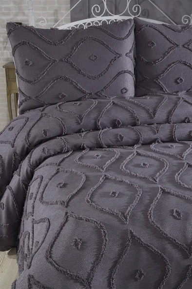 Çeyiz Diyarı Pirot 3 Parça Çift Kişilik Pike Takımı Antrasit - Resim 2