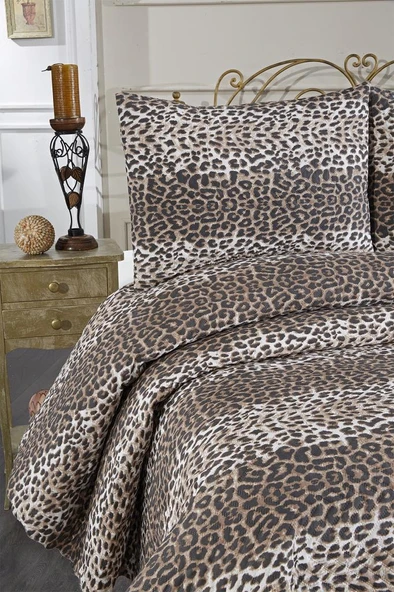 Ultrasonik Kapitoneli Leopar Çift Kişilik Yatak Örtüsü - Resim 3