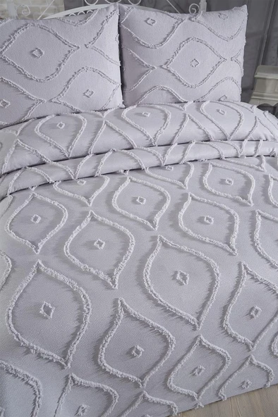 Çeyiz Diyarı Pirot 3 Parça Çift Kişilik Pike Takımı Gri - Resim 2