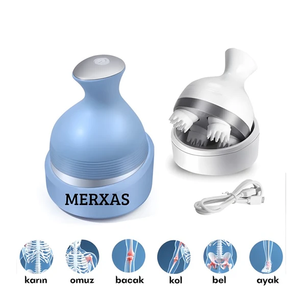 Merxas Mavi KK-11 Rahatlatıcı Saç Derisi Masaj Aleti Baş ve Vücut Masaj Cihazı Anti-Stres