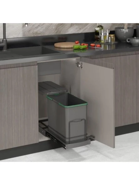 Starax S-2571-A Teleskopik Raylı Plastik 24 Lt. Antrasit Çöp Kovası - Resim 2