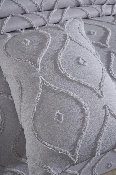 Çeyiz Diyarı Pirot 3 Parça Çift Kişilik Pike Takımı Gri - Resim 6