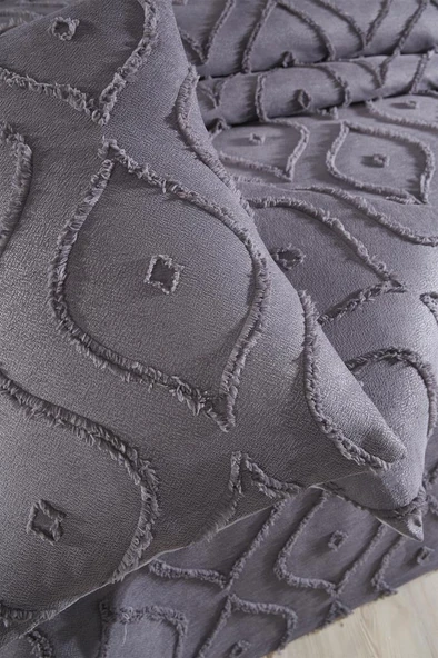 Çeyiz Diyarı Pirot 3 Parça Çift Kişilik Pike Takımı Antrasit - Resim 5