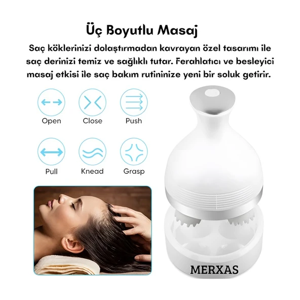 Merxas Mavi KK-11 Rahatlatıcı Saç Derisi Masaj Aleti Baş ve Vücut Masaj Cihazı Anti-Stres - 3