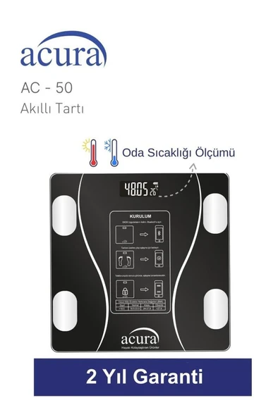 Acura Ac-50 CE Onaylı Yağ Su Kas ve Kilo Ölçer Akıllı Tartı - Resim 2