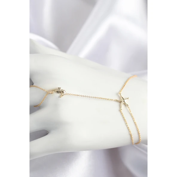 Pirinç Zirkon Taşlı Deniz Atı Ve Yıldız Model Gold Renk Şahmeran - Tj-sn713