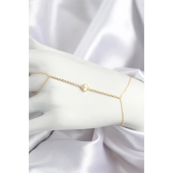 Pirinç Zirkon Taşlı Yonca Model Gold Renk Şahmeran - Tj-sn715 - 1